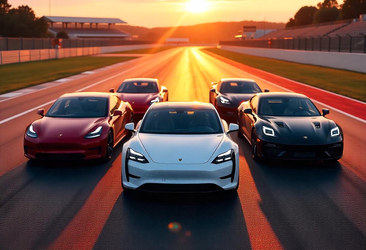 Zehn Elektroautos mit sportlichem Design und hoher Leistung im direkten Vergleich auf einer Rennstrecke